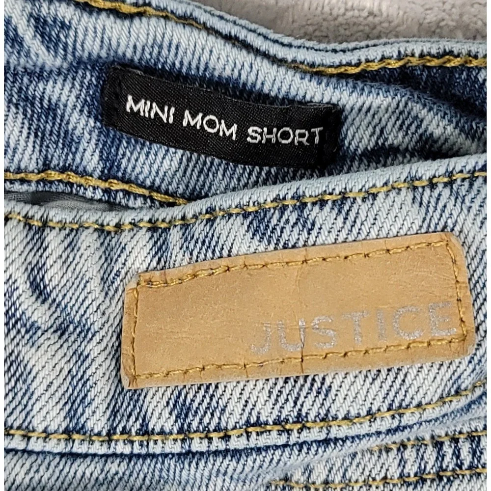 Justice Girls Blue Denim Distressed Shorts Size 16 Mini Mom Shorts Mid Rise